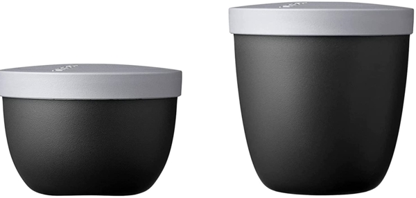 Mepal - Snackpot Duo Pack Ellipse - Praktischer Behälter zur Aufbewahrung & für Transport von Lebensmittel - Tiefkühltauglich - Spülmachinenfest - Black Edition
