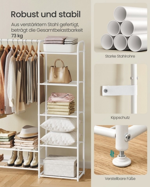 SONGMICS Kleiderständer, offener Kleiderschrank, Kleiderstange, Garderobenständer mit Ablagen, Garderobe aus Metall, freistehend, 29 x 112 x 158,4 cm Bild 3