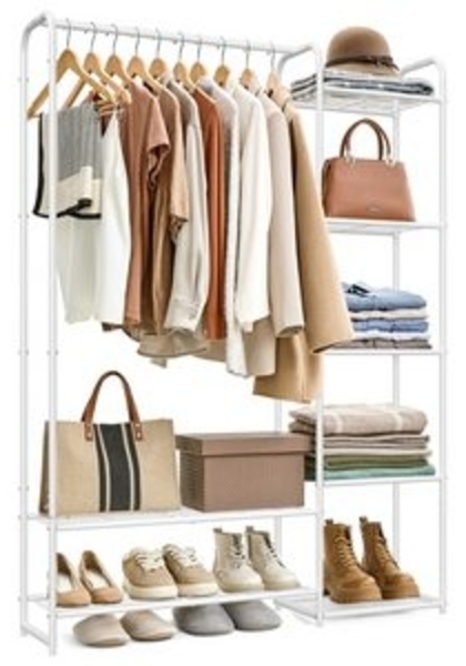 SONGMICS Kleiderständer, offener Kleiderschrank, Kleiderstange, Garderobenständer mit Ablagen, Garderobe aus Metall, freistehend, 29 x 112 x 158,4 cm Bild 6