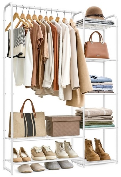 SONGMICS Kleiderständer, offener Kleiderschrank, Kleiderstange, Garderobenständer mit Ablagen, Garderobe aus Metall, freistehend, 29 x 112 x 158,4 cm Bild 4