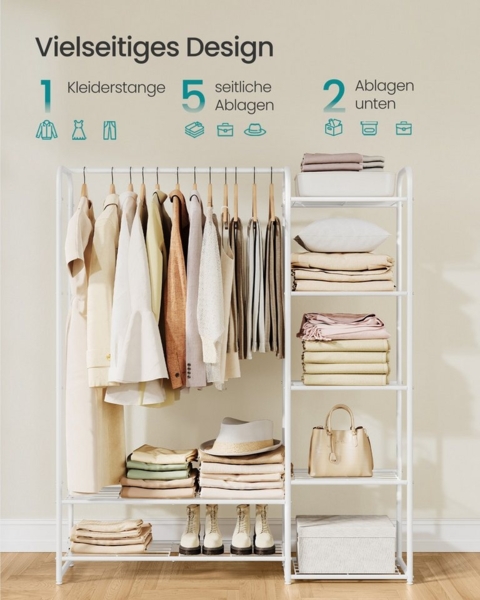 SONGMICS Kleiderständer, offener Kleiderschrank, Kleiderstange, Garderobenständer mit Ablagen, Garderobe aus Metall, freistehend, 29 x 112 x 158,4 cm Bild 2