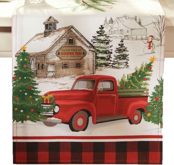 Elrene Home Fashions Vintage Christmas Tree Farm Tischläufer, Mehrfarbig, 13"x70" (Table Runner)