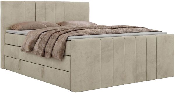 Boxspringbett INERO KING DUO mit Stauraum, Doppelbett 200x200, Bett mit Multipocket-Matratze H4 und Topper T25, modernes Boxspringbett, hohe Kopfteil - Beige Velvet Bild 7
