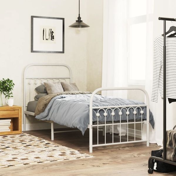 vidaXL Bettgestell mit Kopf- und Fußteil Metall Weiß 75x190 cm 376657
