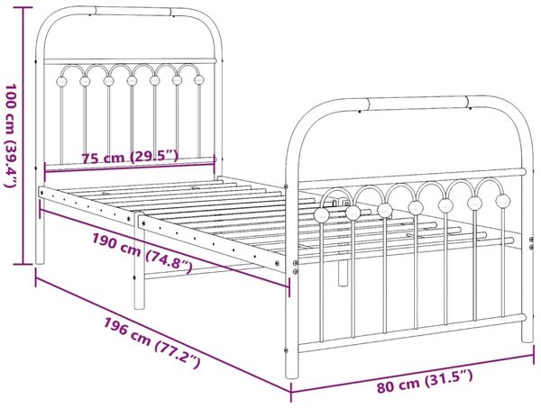 vidaXL Bettgestell mit Kopf- und Fußteil Metall Weiß 75x190 cm 376657 Bild 8
