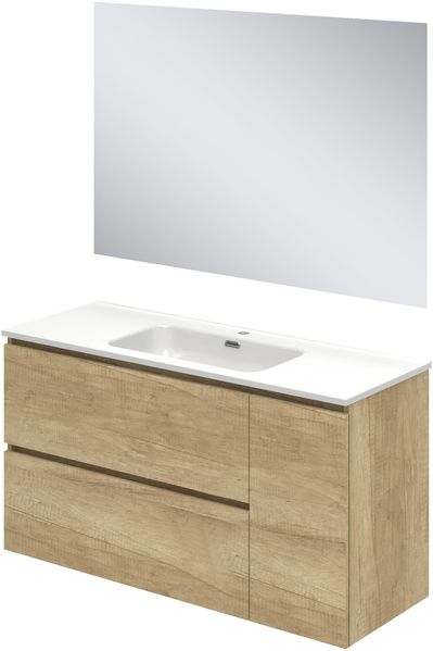 Baikal Duo-Badmöbel-Set, inkl. Waschbecken, Wandmontage, Keramikwaschbecken, Verschiedene Ausführungen und Maße, montiert.