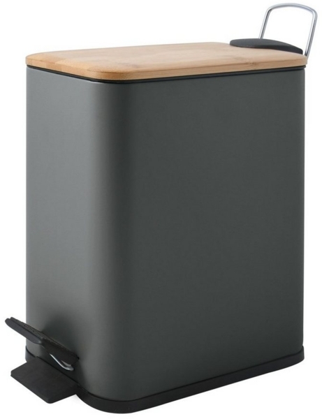 Spirella Kosmetikeimer 5 Liter Edelstahl mit Absenkautomatik und Inneneimer "Erik" Badezimmer Mülleimer Softclose Abfalleimer anthrazit Bambus
