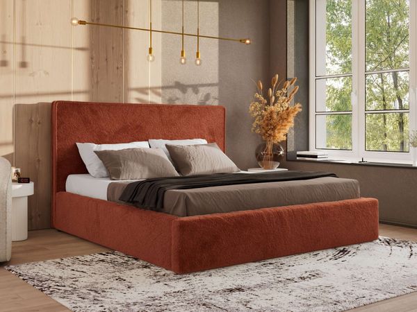 CORIVO CLASSIC Polsterbett mit Bettkasten & Stauraum, Doppelbett, inkl. Lattenrost, Metall-Hebeautomat mit Gasdruckfedern, mit Pocket Matratze - Orange Plüsch - VIRE LUX