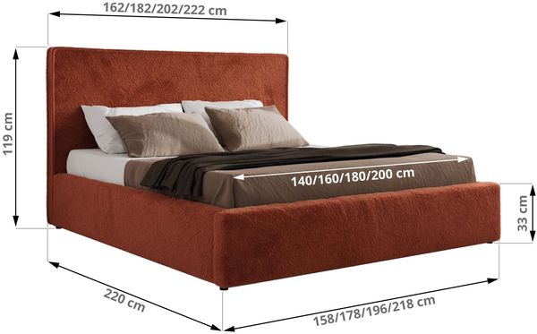 CORIVO CLASSIC Polsterbett mit Bettkasten & Stauraum, Doppelbett, inkl. Lattenrost, Metall-Hebeautomat mit Gasdruckfedern, mit Pocket Matratze - Orange Plüsch - VIRE LUX Bild 4