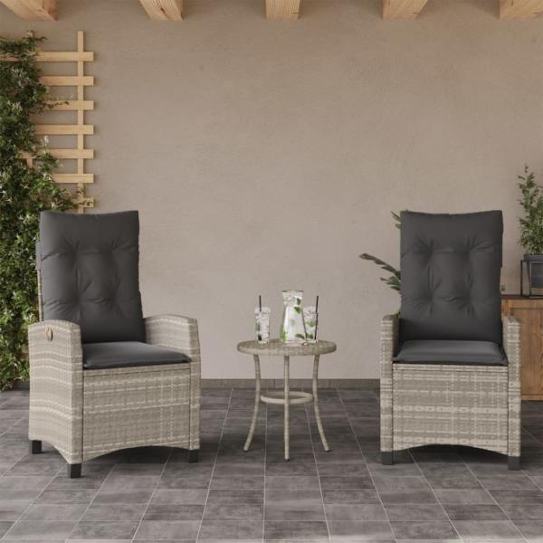 vidaXL Gartensessel mit Kissen 2 Stk. Verstellbar Hellgrau Poly Rattan 365222