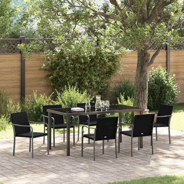 vidaXL Garten Essgruppe 7 pcs Schwarz und Grau PE-Rattan 3379055