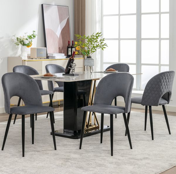Esszimmerstuhl B 47 x T 44 x H 84 cm, Samtbezug mit Metallgestell, Grau, 6er-Set