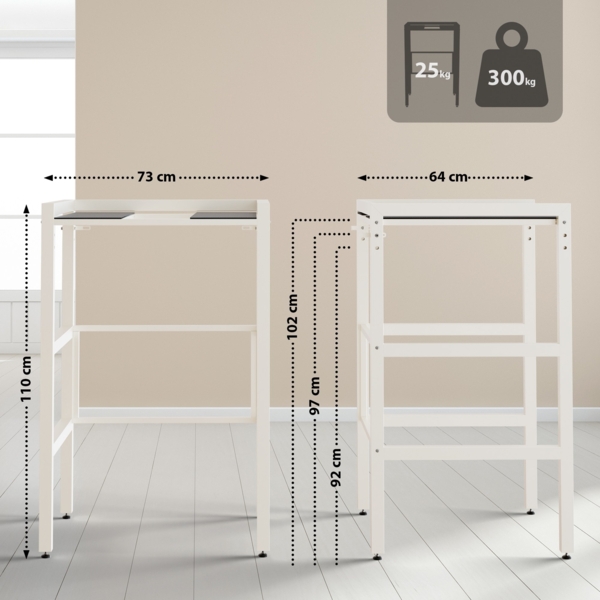CLP Waschmaschinenregal Gannet aus Stahl für bis zu zwei Haushaltsgeräte,weiß