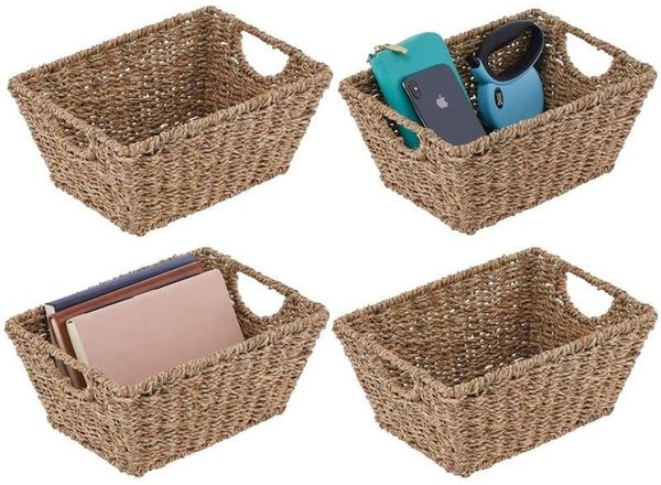 mDesign Seegraskorb Aufbewahrungkorb Flechtkorb mit Griffe 4er Set hellbraun