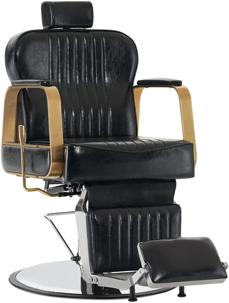 Barberpub Friseurstuhl Kippbar, Friseursessel mit Kopfstütze, 360° Drehbar & Höhenverstellbar, Friseureinrichtung Retro mit Hydraulikpumpe, Kunstleder, 9238(Schwarz)