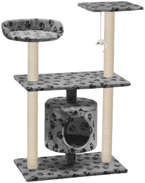 vidaXL Katzen-Kratzbaum Sisal 95 cm Grau Pfoten-Aufdruck 170513