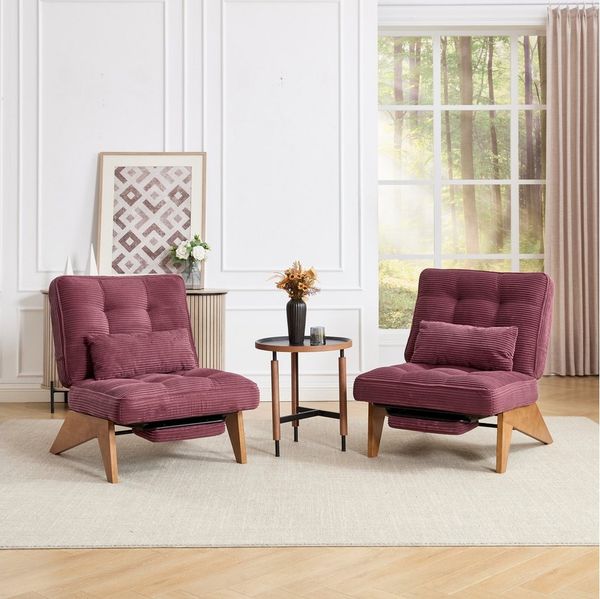 REDOM Loungesessel Verstellbarer Polsterstuhl (Relaxsessel mit Lendenkissen & Holzbeinen, atmungsaktives Kordpolster), 1 Stuhl