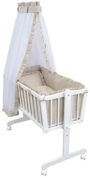 Baby-Delux Stubenbett Babywiege Komplettset Royal Rüsche, Schaukelwiege Weiß 90x40cm Komplett Bettset Wiegenset