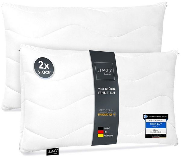 LILENO HOME Kopfkissen - gestepptes Kissen in verschiedenen Größen - Made in Germany, Füllung: 100% Polyester, Rückenschläfer, Seitenschläfer, Bauchschläfer, Set, 2er Set, Kopfkissen 60x80 cm, allergikergeeignet, Bettkissen oder Dekokissen