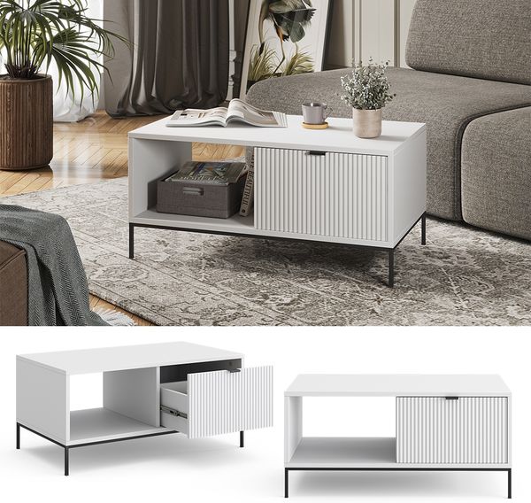 Couchtisch Eliza Weiß 90 x 50 cm mit einer Schublade Vicco Bild 2