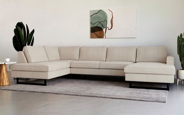 Places of Style Wohnlandschaft Pinto, 350 cm, U-Form, XXL, mit Ottomanen, Cord, Feincord, Luxus-Microfaser Leder und Chenille