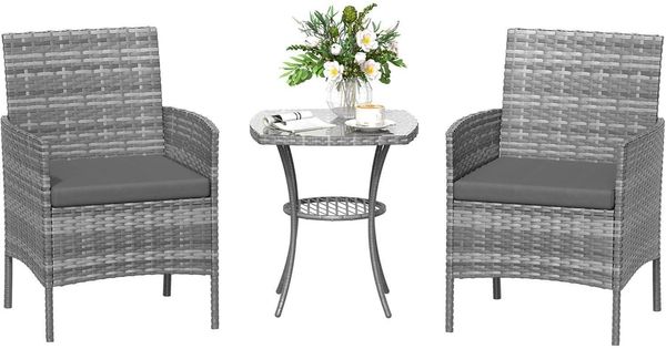 Rattan Gartenmöbel Set 3 teilig Outdoor Wetterfest Grau