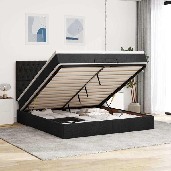 vidaXL Ottoman-Bett mit Matratzen Schwarz 200x200 cm Stoff 3313267
