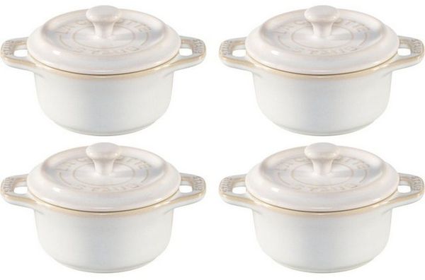 Staub Mini Cocotte Set 4-tlg. rund, Keramik, elfenbein-weiß