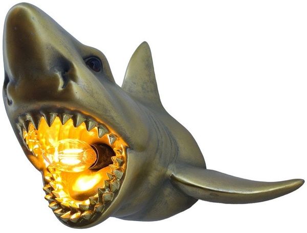 riess-ambiente Wandleuchte SHARK 40cm gold - Hai, Skulptur, handgefertigt, Tiefsee, Fisch, modern, Ein-/Ausschalter, ohne Leuchtmittel, Nautische Tierlampe - ideal für Wohnzimmer, Schlafzimmer oder Flur