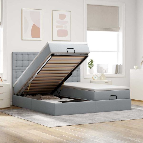 vidaXL Ottoman-Bett mit Matratzen & LEDs Hellgrau 180x200 cm Stoff 3314583