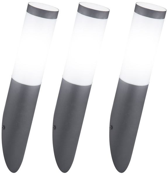 3er Set LED Fackel-Wandleuchte, Edelstahl anthrazit, H 40 cm