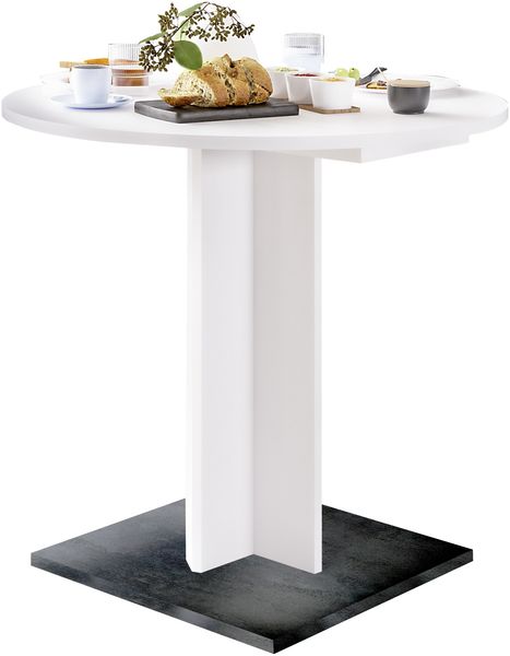 Kulissentisch >Judd< rund, ausziehbar, weiss matt / schwarzstahl - 80/120x75 (D/BxH)