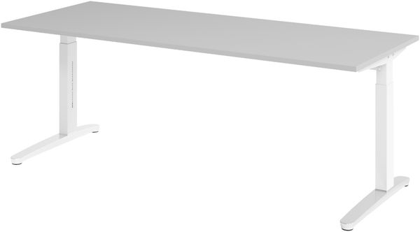 bümö manuell höhenverstellbarer Schreibtisch 200x80 in grau, Gestell in weiß/alu - PC Tisch höhenverstellbar & groß, höhenverstellbarer Tisch Büro, großer Computertisch verstellbar, X20-5-WC