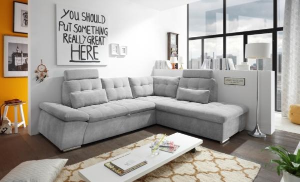 Ecksofa Couch NALO Sofa Schlafcouch Bettsofa silber hellgrau L-Form rechts