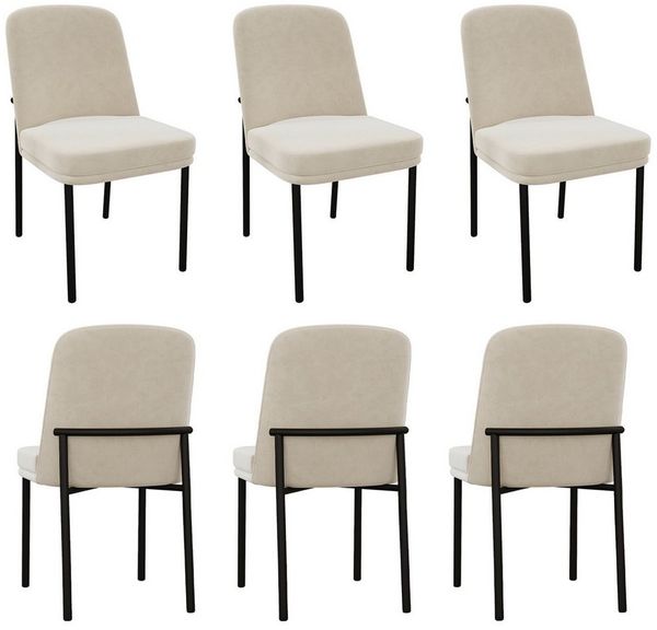 MODFU Esszimmerstuhl In beige mit schwarzem Metallgestell und verdickten Kissen (Vielseitig und bequem für den täglichen Gebrauch, 6 St), 6er-Set Esszimmerstühle mit gepolstertem Samtbezug