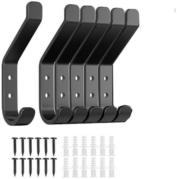 FOUORTUNATE-BEE Kleiderhaken Garderobenhaken, Kleiderhaken zum Schrauben, Haken für Akustikpaneele, Schlafzimmer, Wohnzimmer, Badezimmer, (6-St), Wandhaken für Garderobe, Jacken, Hut, Metall, Schwarz 10CM