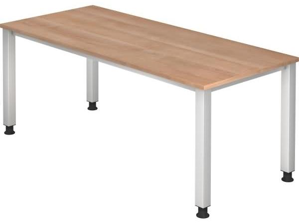 Schreibtisch QS19 4Fuß eckig 180x80cm Nussbaum Gestellfarbe: Silber