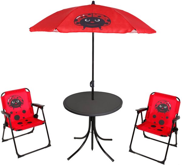 4tlg Kinder Campingmöbel Set 2 x Campingstuhl + Tisch + Sonnenschirm