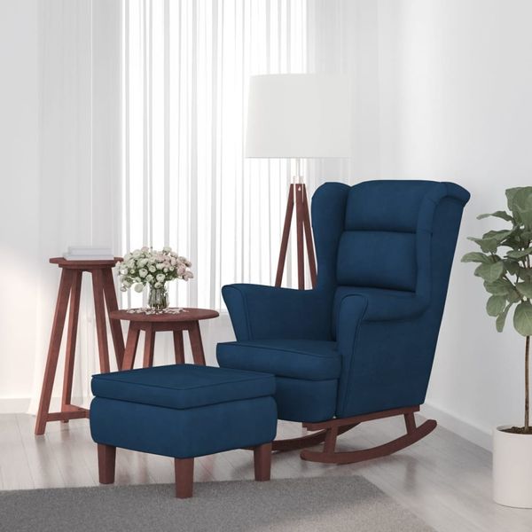 vidaXL Schaukelstuhl Ohrensessel Blau Samt und Massivholz 3121229