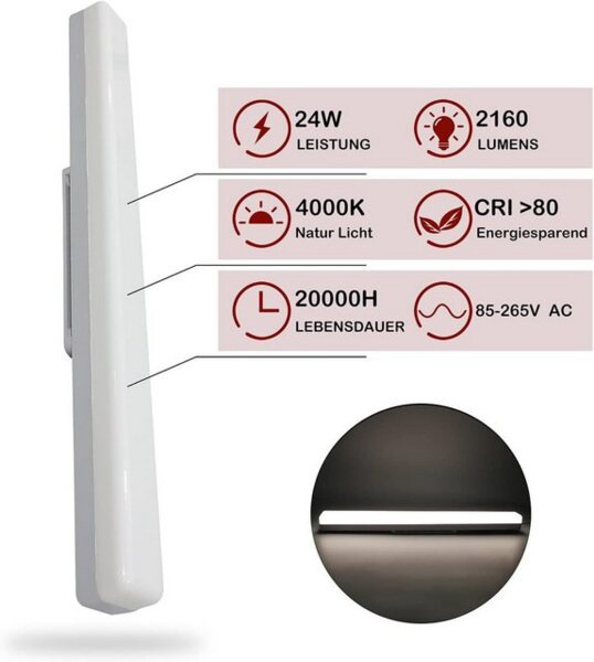 Nettlife LED Deckenleuchte LED Deckenleuchte Tageslicht 90 cm 4000K, LED fest integriert, Küche Wohnzimmer Schlafzimmer Esszimmer Balkon Flur Garage Keller Bild 4