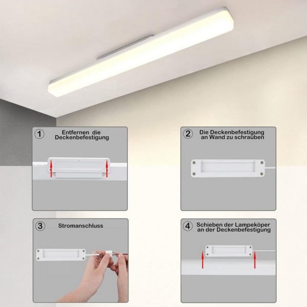 Nettlife LED Deckenleuchte LED Deckenleuchte Tageslicht 90 cm 4000K, LED fest integriert, Küche Wohnzimmer Schlafzimmer Esszimmer Balkon Flur Garage Keller Bild 2