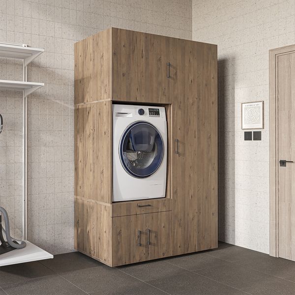 Roomart Waschmaschinenschrank 236 cm breit – Soft-Close, Stauraum • Eiche