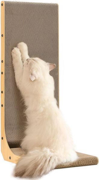 FUKUMARU Kratzbrett Katzen, 83 cm hohe L förmige Kratzpappe für Katzen, widerstandsfähig Katzenkratzbrett mit Ballspielzeug, Katzen Kratzmöbel aus hochwertiger Karton für Wand und Ecke, XXL