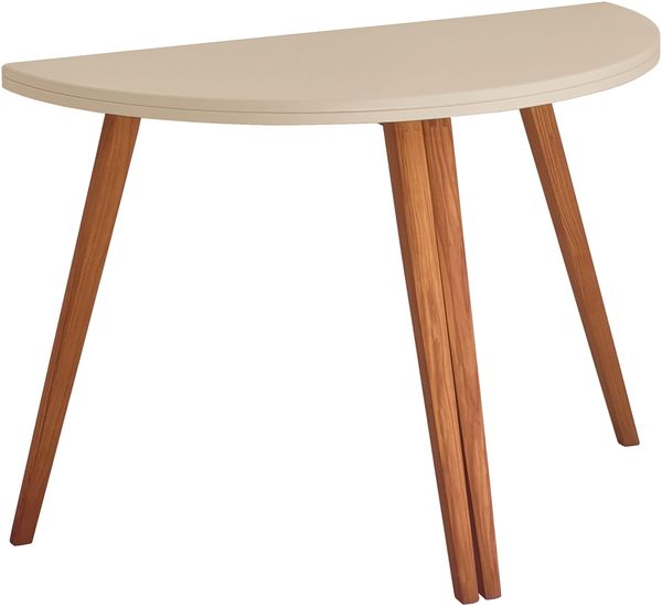 Ragaba halbrunder ausziehbarer Esstisch, MDF / Beine aus Massivem Eschenholz in Eiche, 120x60 cm, Braun Beige