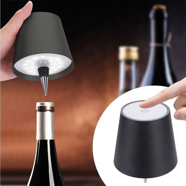 shop'n smile ideoon LED Nachttischlampe Edle Akku Flaschenlampe Schwarz: Dimmbar, 3 Lichtfarben, LEDs mit 3 auswählbaren Lichtfarben, Kaltweiss / Warmweiss / Naturweiss, Verwandelt Flaschen in stimmungsvolle Leuchten