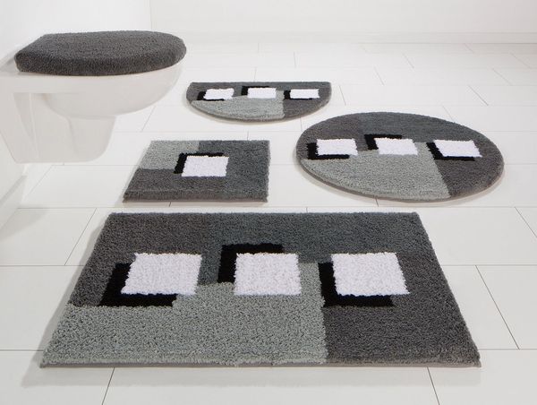 my home Badematte Ada, Badvorleger, Badezimmer Teppich, Höhe 21 mm, rutschhemmend beschichtet, fußbodenheizungsgeeignet, schnell trocknend, strapazierfähig, Polyester, rechteckig, 3-tlg. Hänge-WC Set, Badteppich, Badematten auch als 3 teiliges Set erhä...