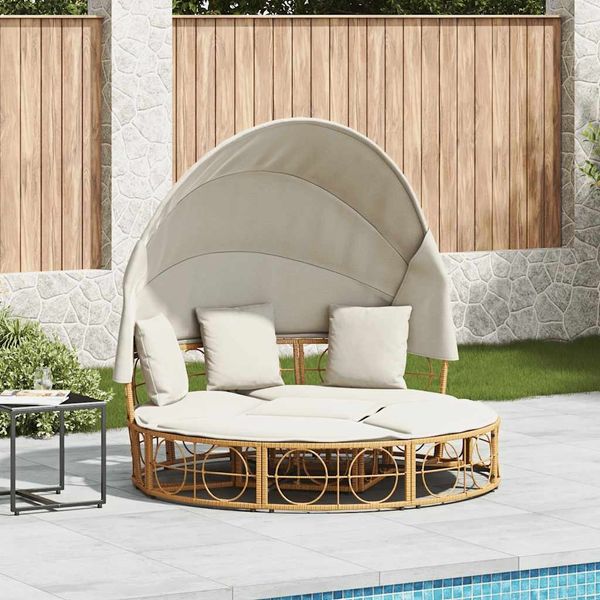 vidaXL Outdoor-Loungebett mit Dach und Kissen Poly Rattan 4108235