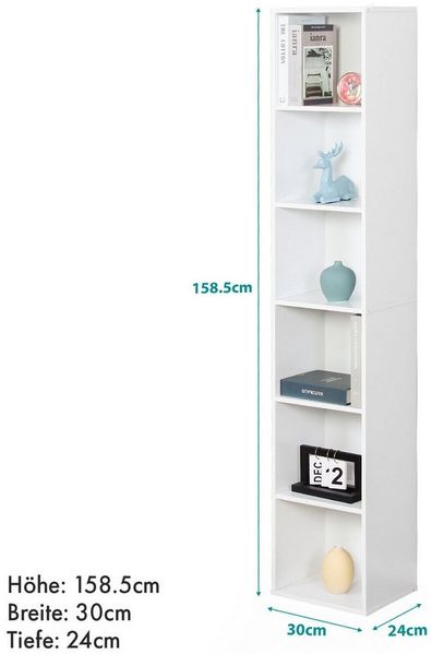 Floordirekt Bücherregal Delaware, offenes Regal in 30 x 24 x 158,5 cm, schneller Aufbau, 6 offene Fächer 1-tlg, Standregal mit Montagematerial & Kippsicherung, aus MDF Holzfaser