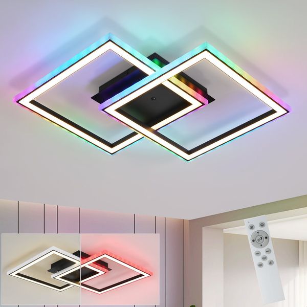 ZMH Deckenlampe LED Deckenleuchte Schlafzimmer - 35W Wohnzimmerlampe Schwarz Modern Schlafzimmerlampe Dimmbar mit Fernbedienung RGB Farbwechsel Wohnzimmer Deckenbeleuchtung Geometrisch für Flur