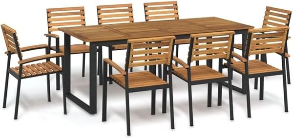 IKAYAA Gartenmöbel-Set – Esstisch aus massivem Akazienholz mit 8 Stühlen, ideal für Terrasse und Balkon